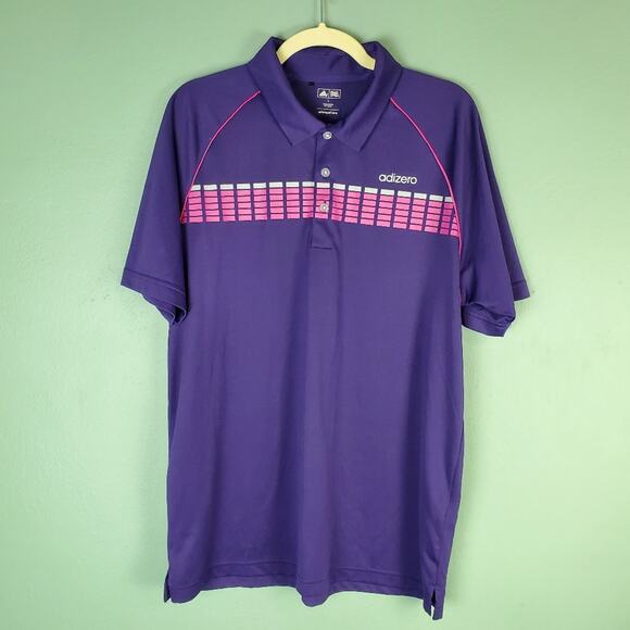 Adidas Men's Purple Adizero Striped Golf Polo Size Large - Picture 1 of 8